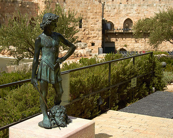 Biblical hero David sculpture of  in the courtyard of the Citadel - Jerusalem