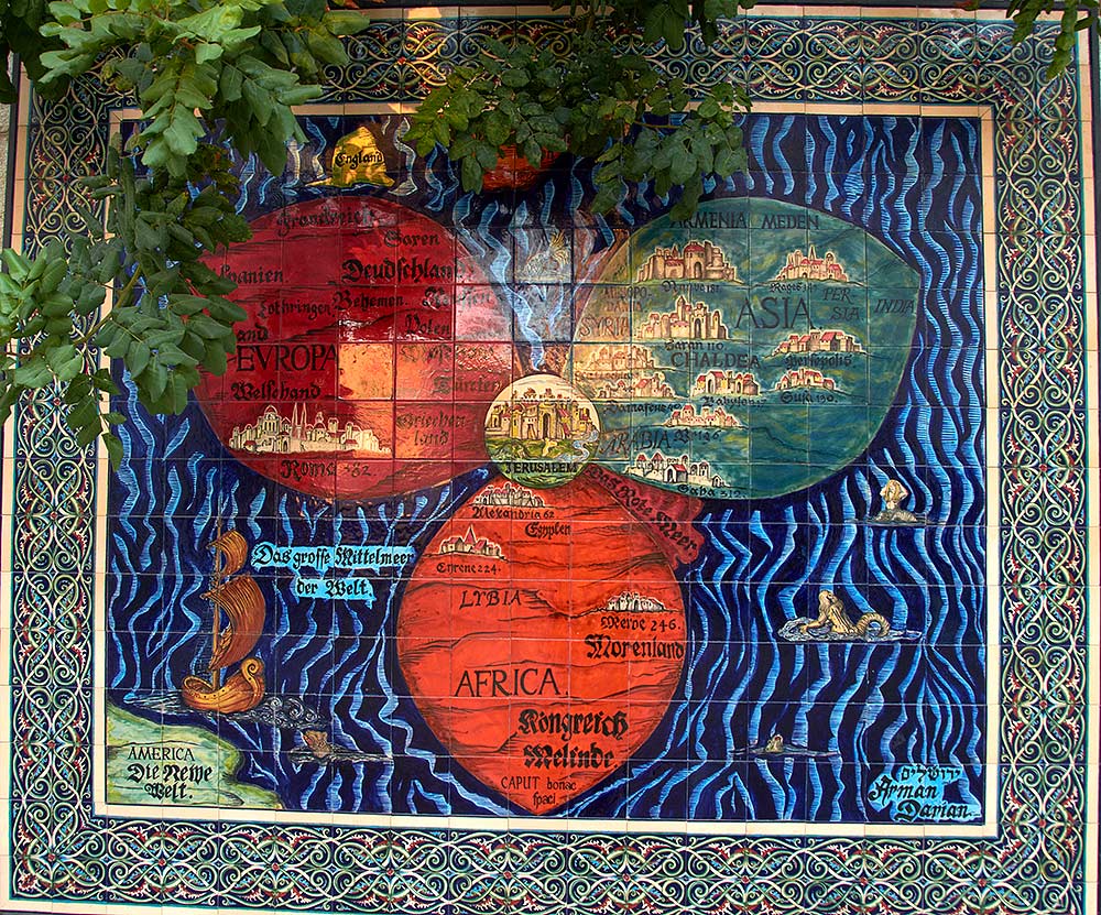 World map and Jerusalem