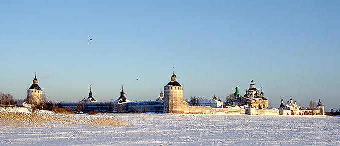 Sight of the monastery from the ice of Siverskoe Lake