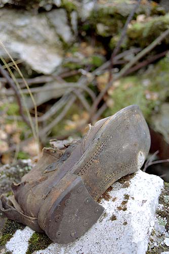 Old boot in ruins of Sj-1 - Mannerheim Line