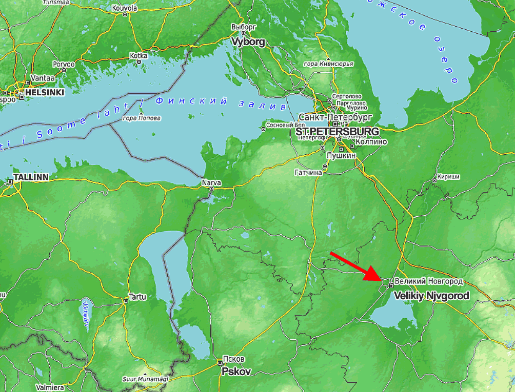 Карта с.з. Руси с Новгородом и С.Петербургом