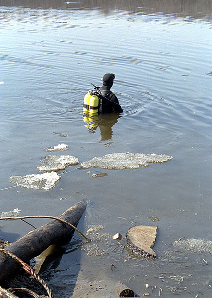 A diver in the Neva river